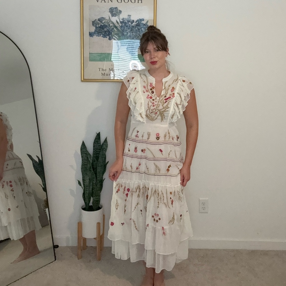 White Floral Ruffle Maxi Dress Aratta Size S